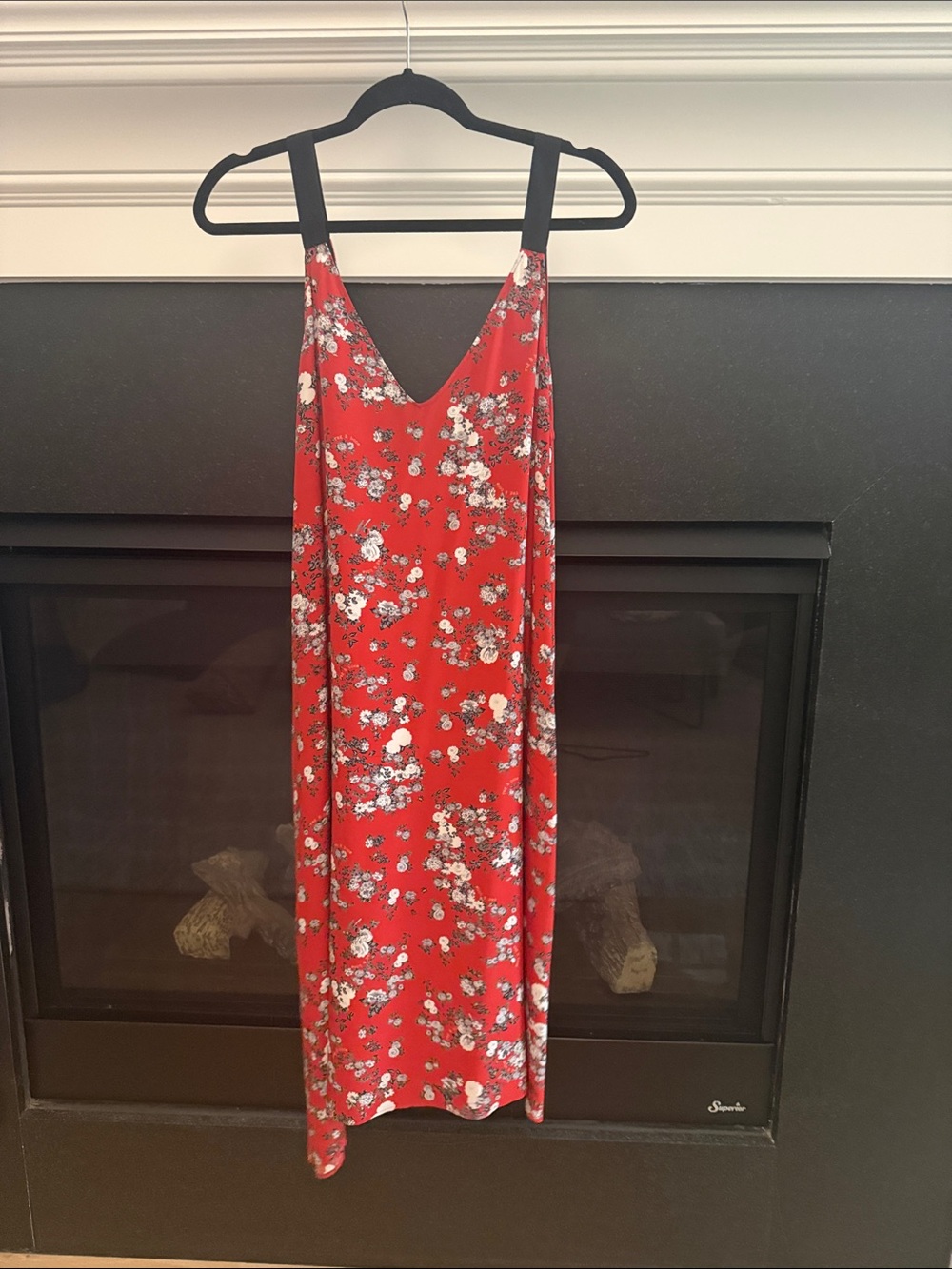 Rag and Bone Red Floral Midi Slip Dress with V-Neck